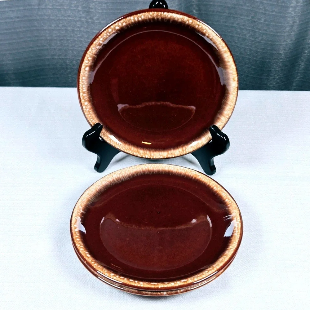 Vintage McCoy Pottery Brown Drip Glaze Salad Plates – Set of 3 – Marked USA